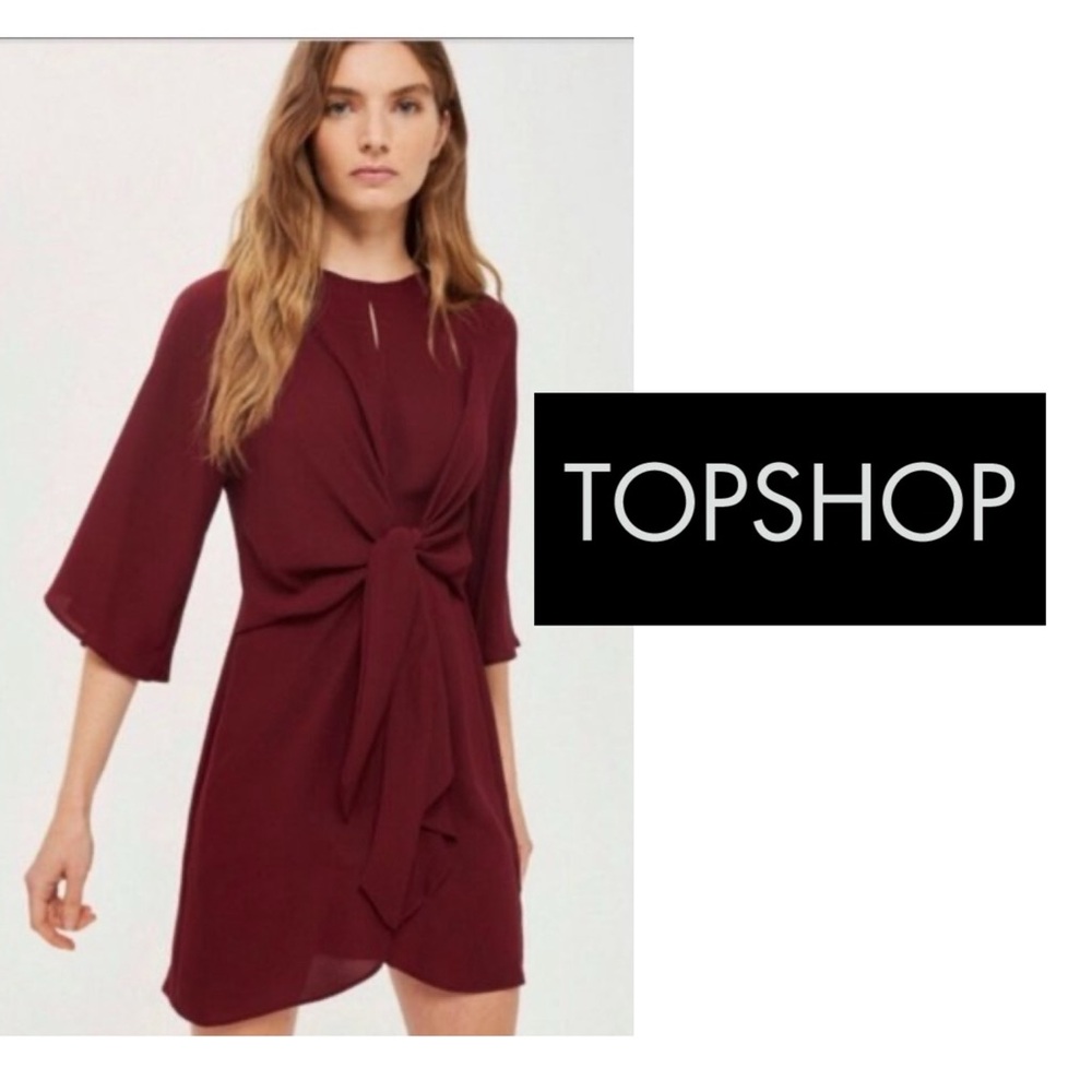 Topshop Deep Burgundy‎ front tied dress